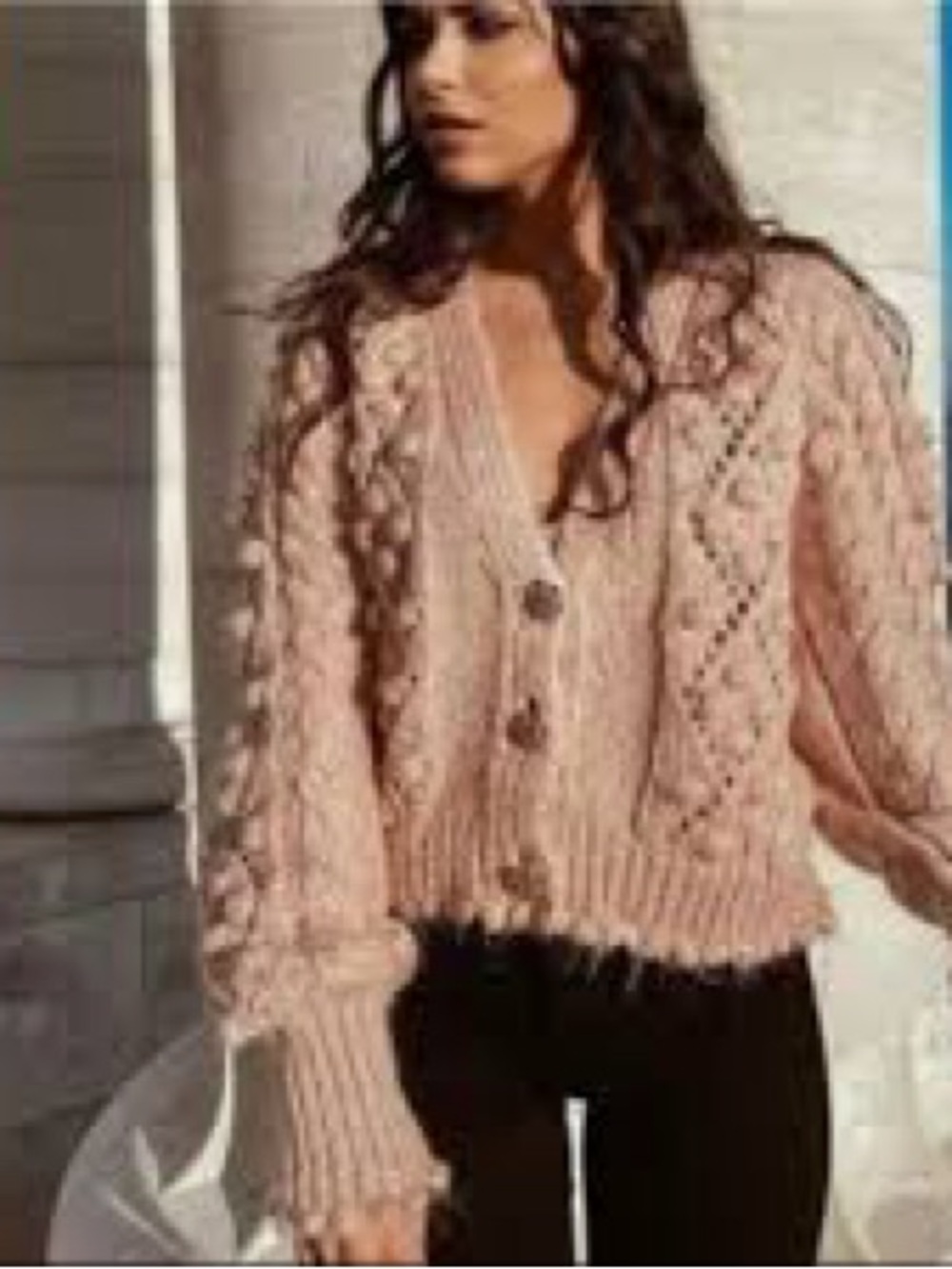 ZARA Jeweled Button Knit Cardigan Sweater Pink Alpaca Wool S Boho Preppy Soft - Picture 2 of 16